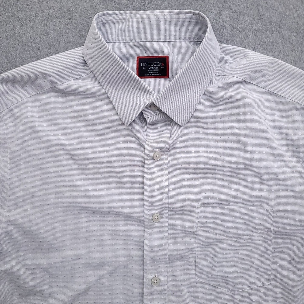 UNTUCKit Button Up Shirt Mens Medium Wrinkle Free Gray Polka Dot Cotton